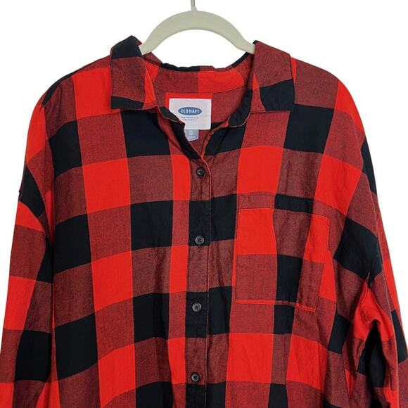 Old Navy Womens Flannel Shirt XL Red Black Buffalo Plaid Button Front Cotton - Picture 2 of 6